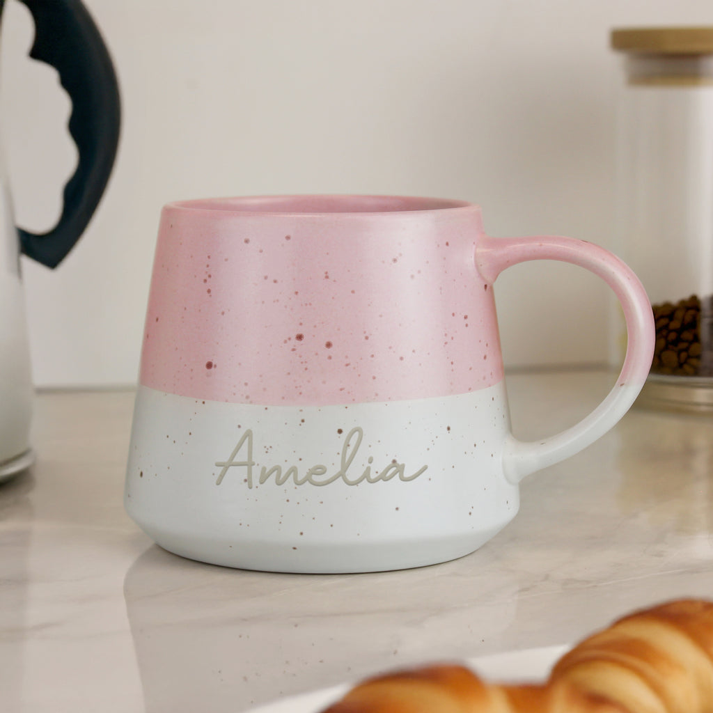 Personalised Name Pink Speckled Ceramic Mug