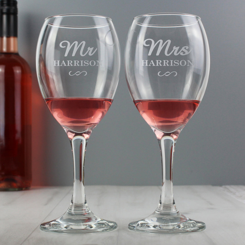 Personalised Mr & Mrs Wine Glass Set