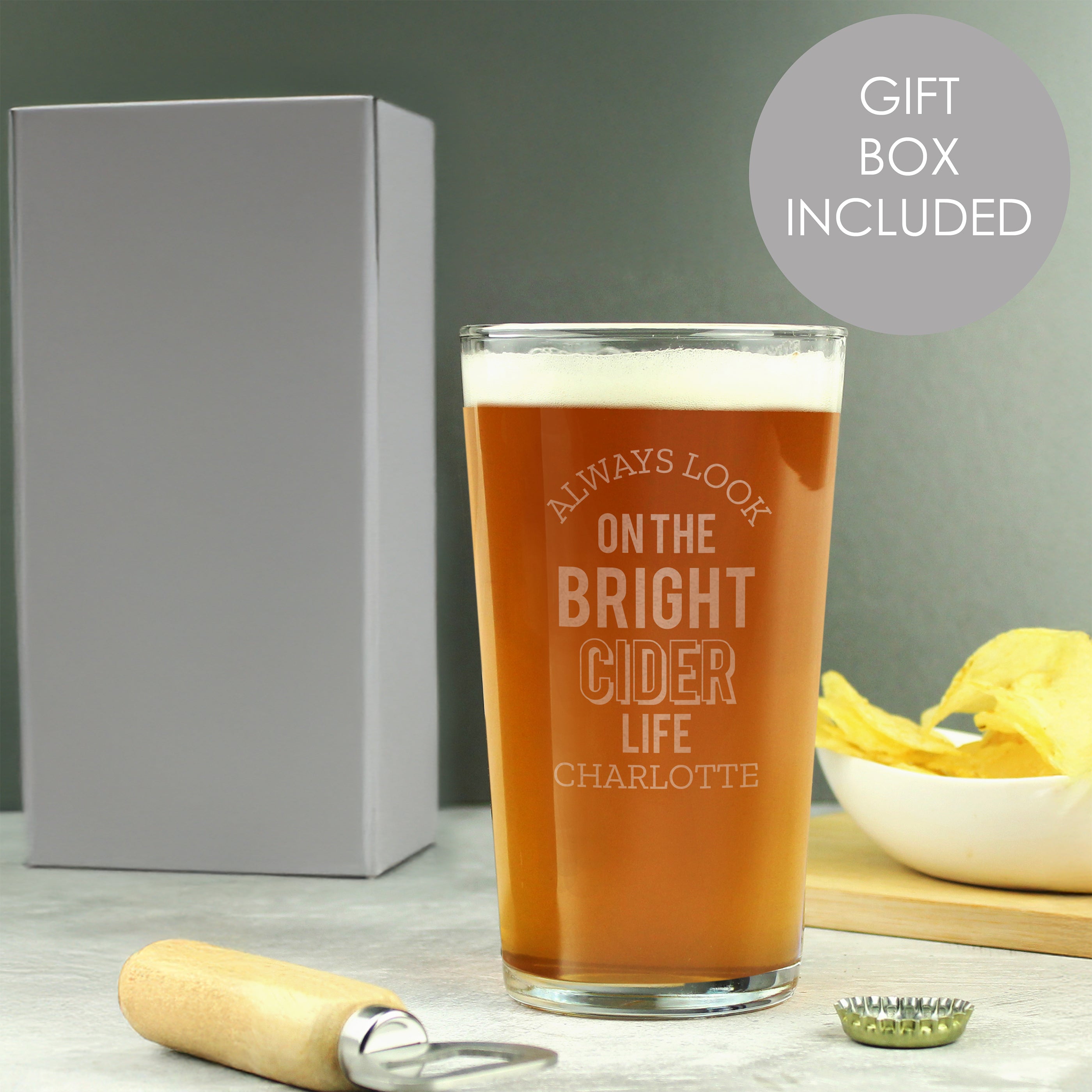 Personalised Always Look On The Bright Cider Life Pint Glass