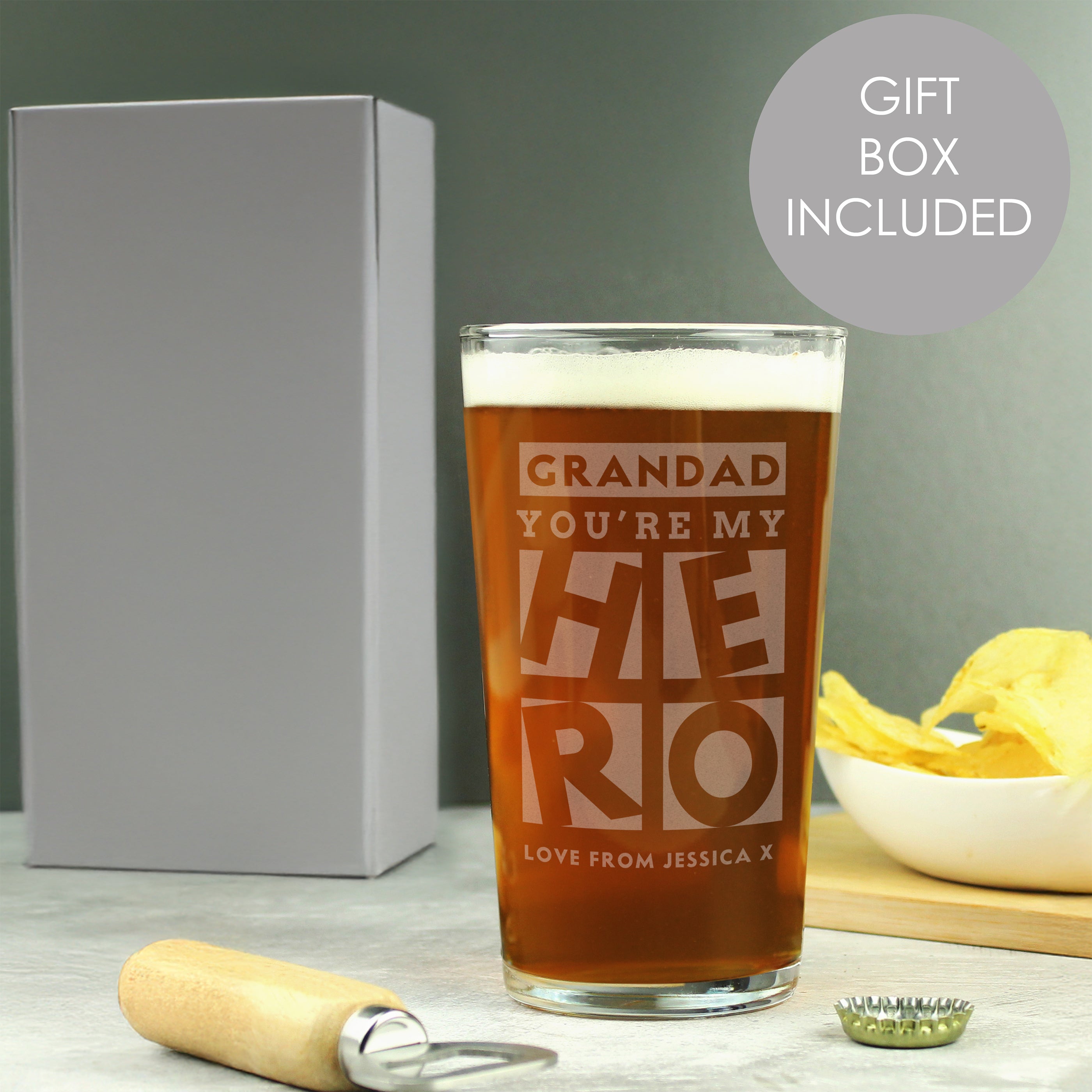Personalised My Hero Pint Glass
