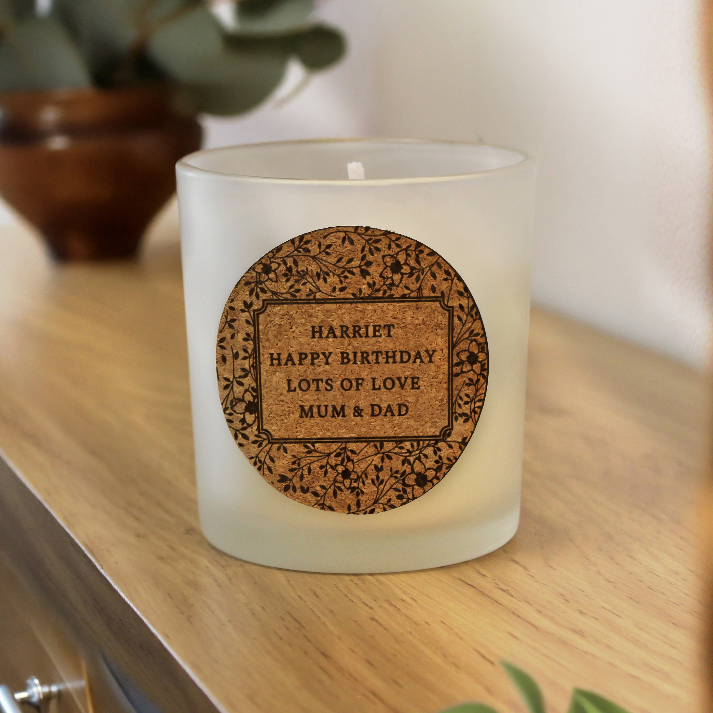 Personalised Floral Cork Label Candle Jar