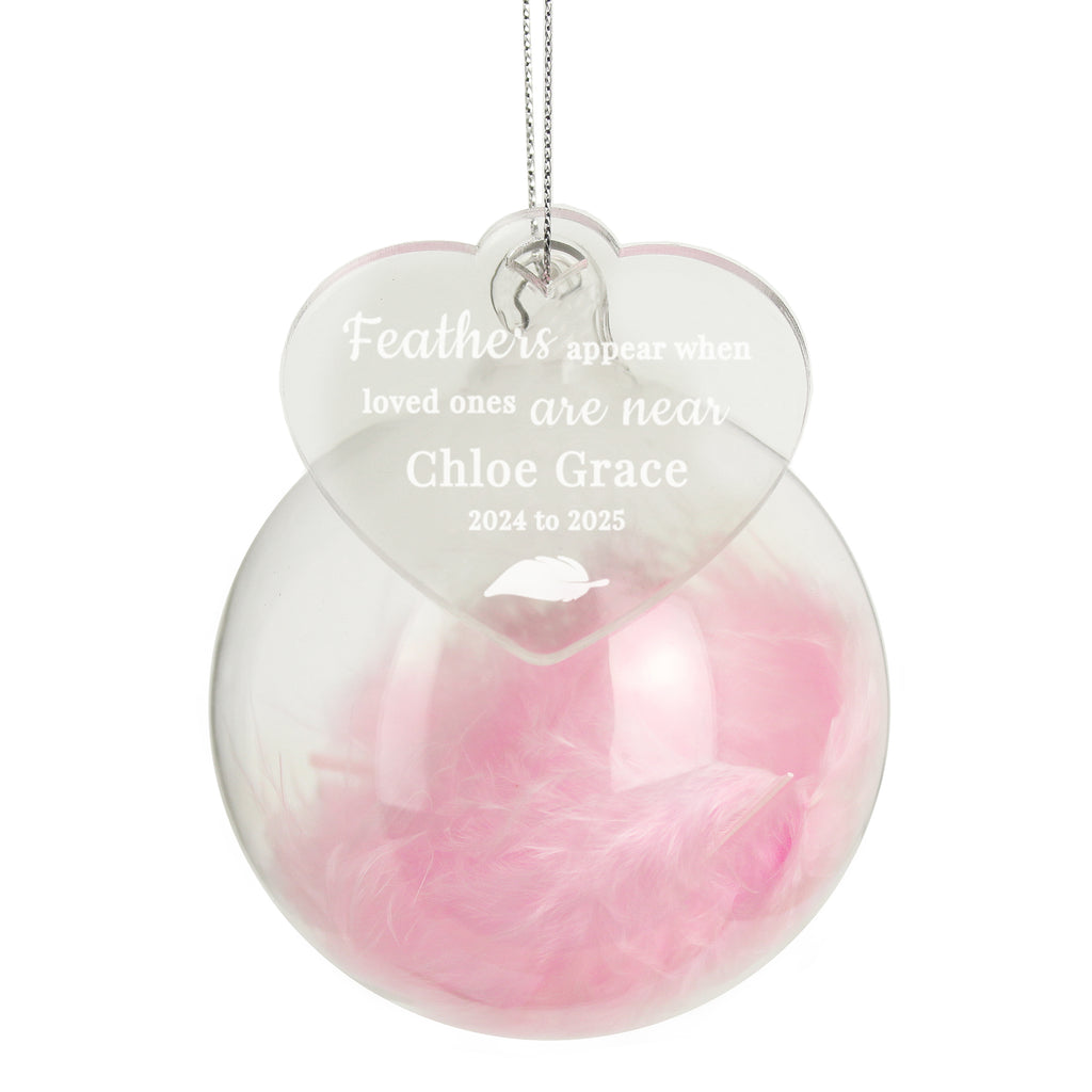 Personalised Pink Memorial Feather Bauble