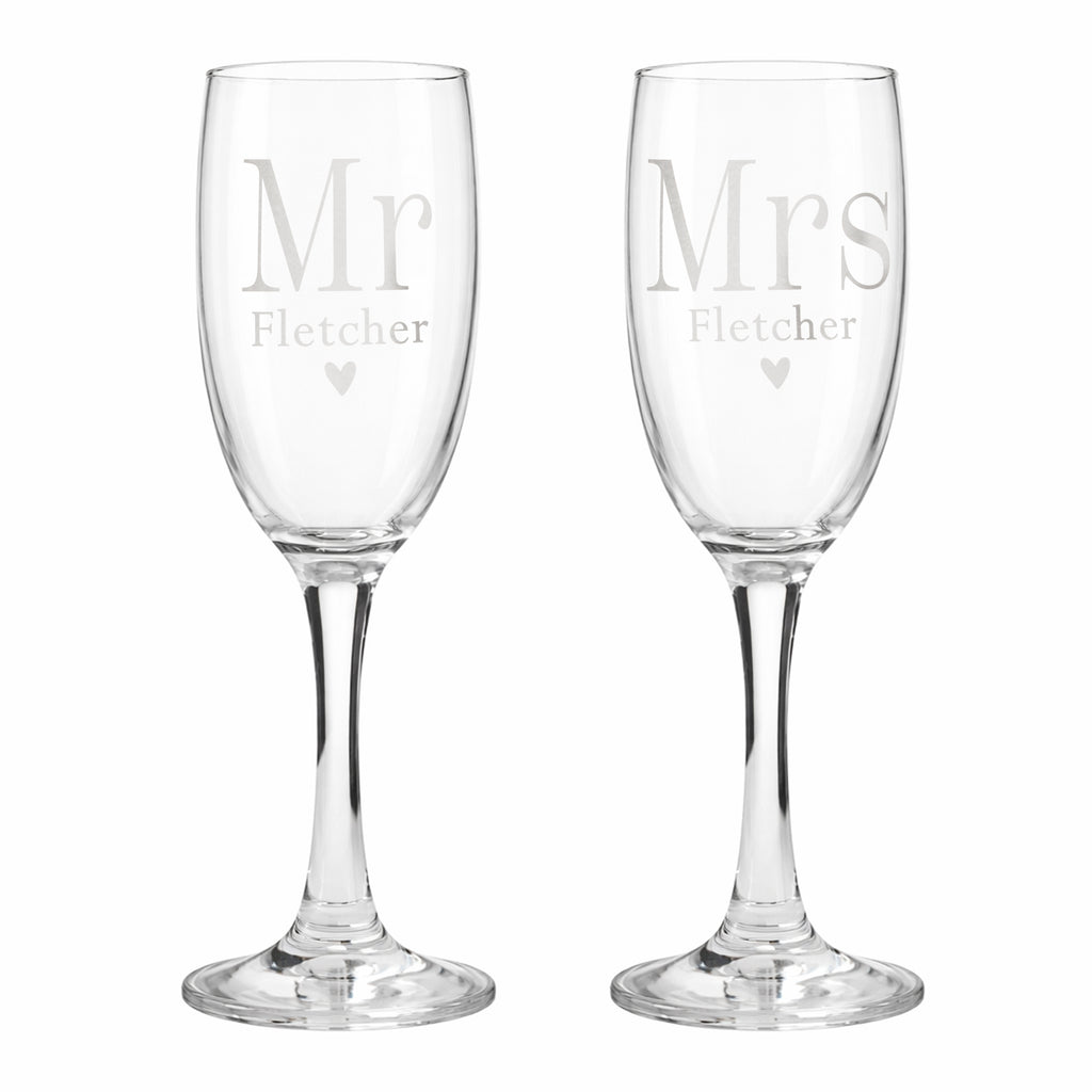 Personalised Mr & Mrs Pair of Flute Glasses