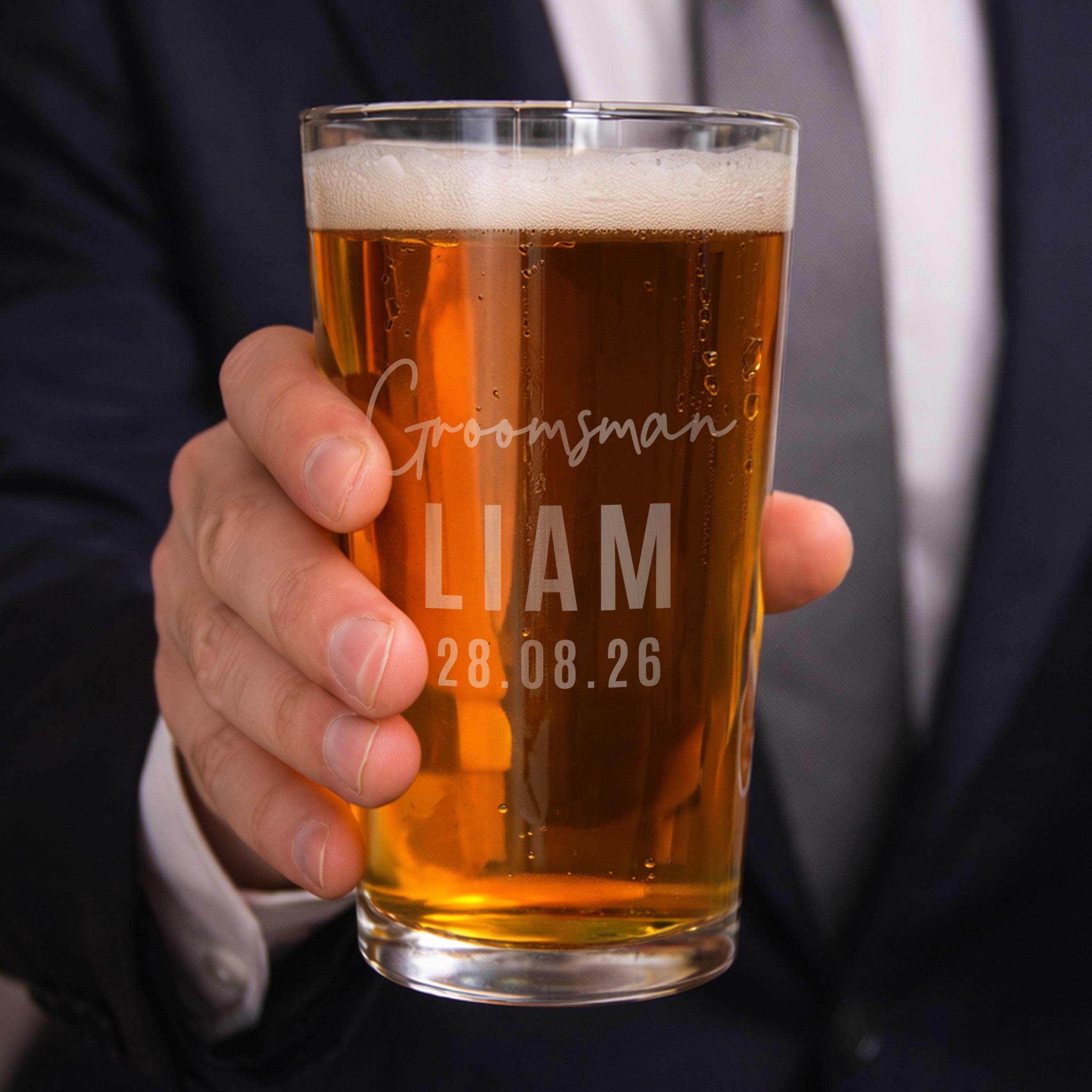 Personalised Groomsman Elegant Pint Glass