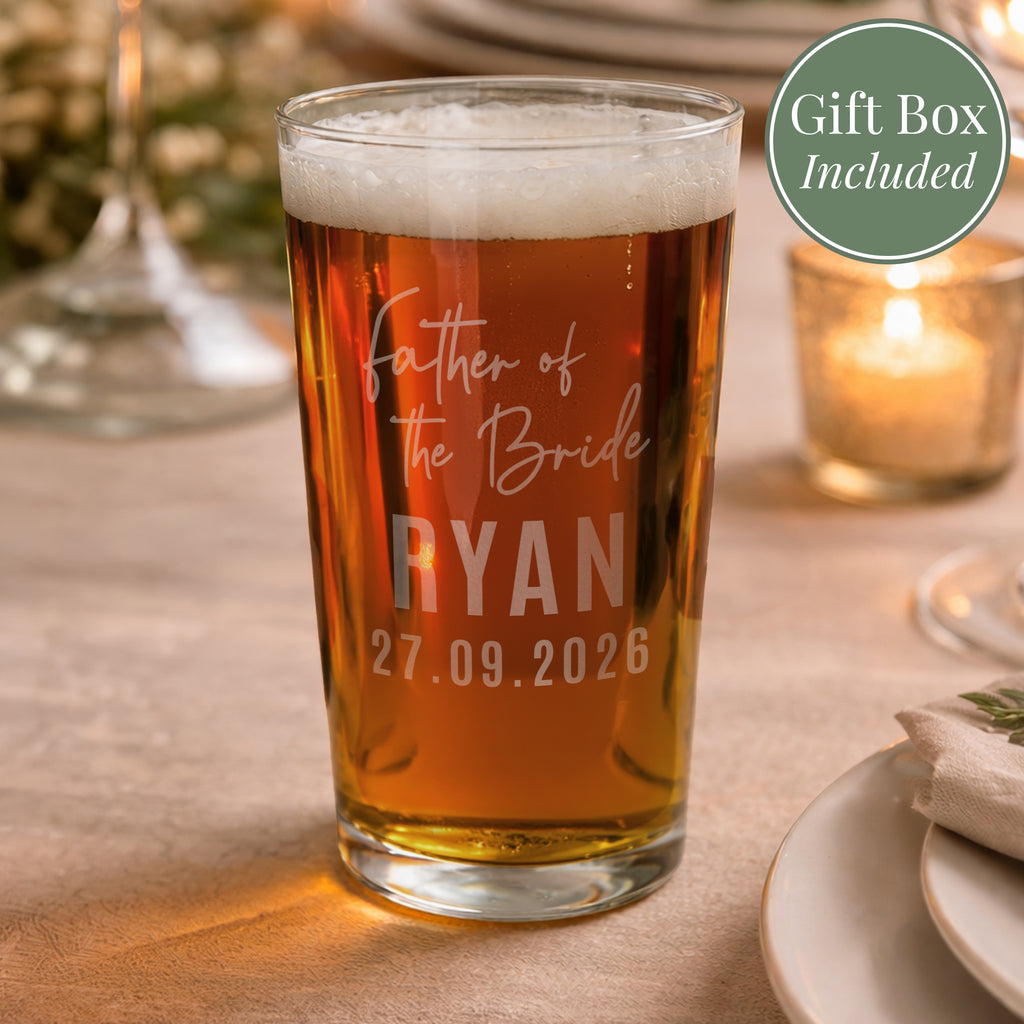 Personalised Father of the Bride Elegant Pint Glass
