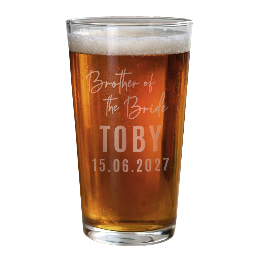 Personalised Brother of the Bride Elegant Pint Glass