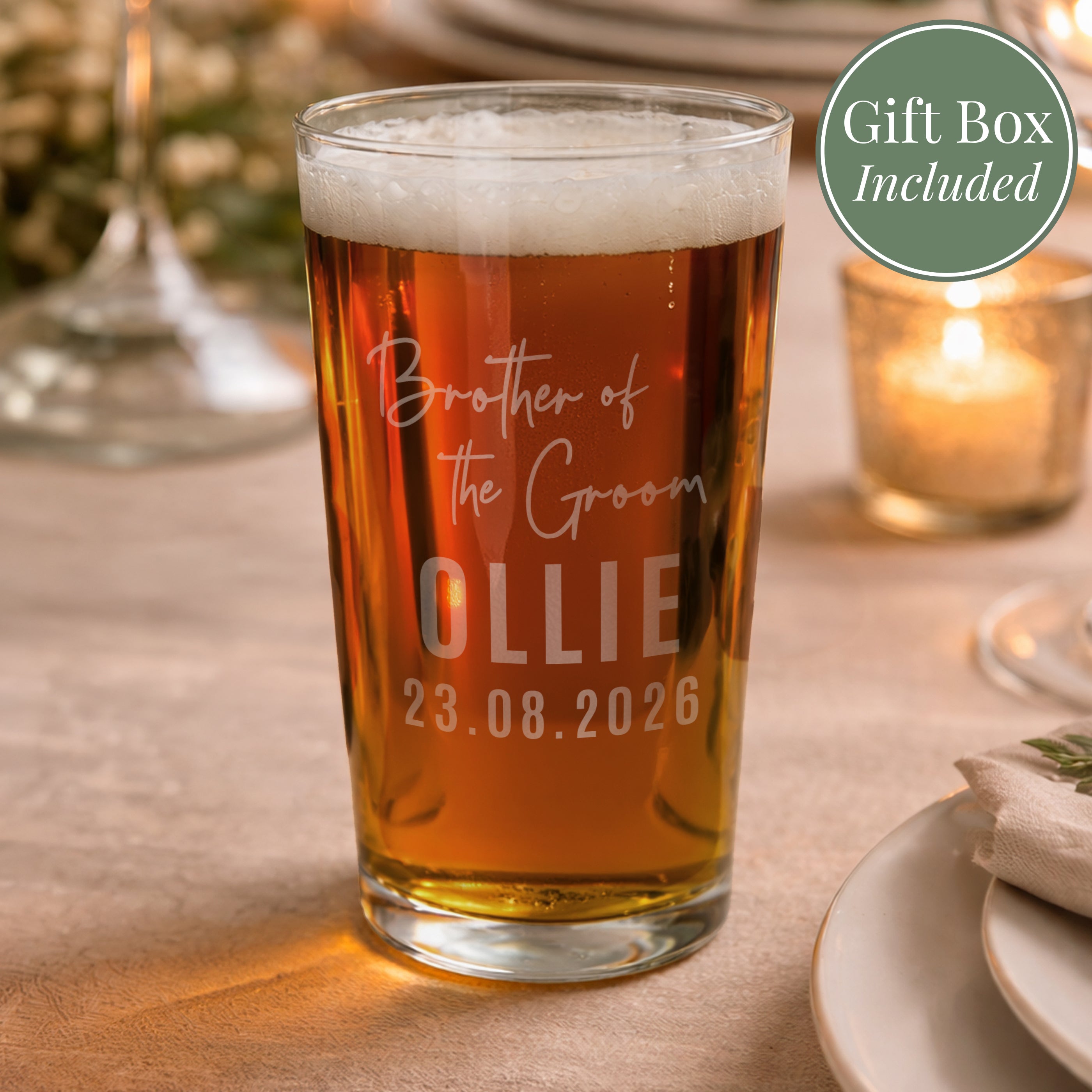 Personalised Brother of the Groom Elegant Pint Glass