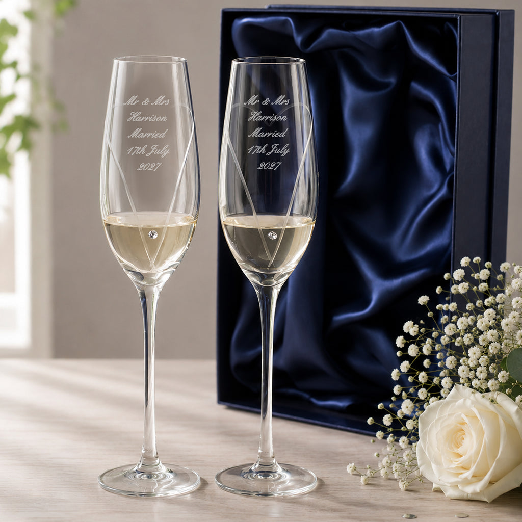 Personalised Hand Cut Heart Pair of Flutes with Gift Box
