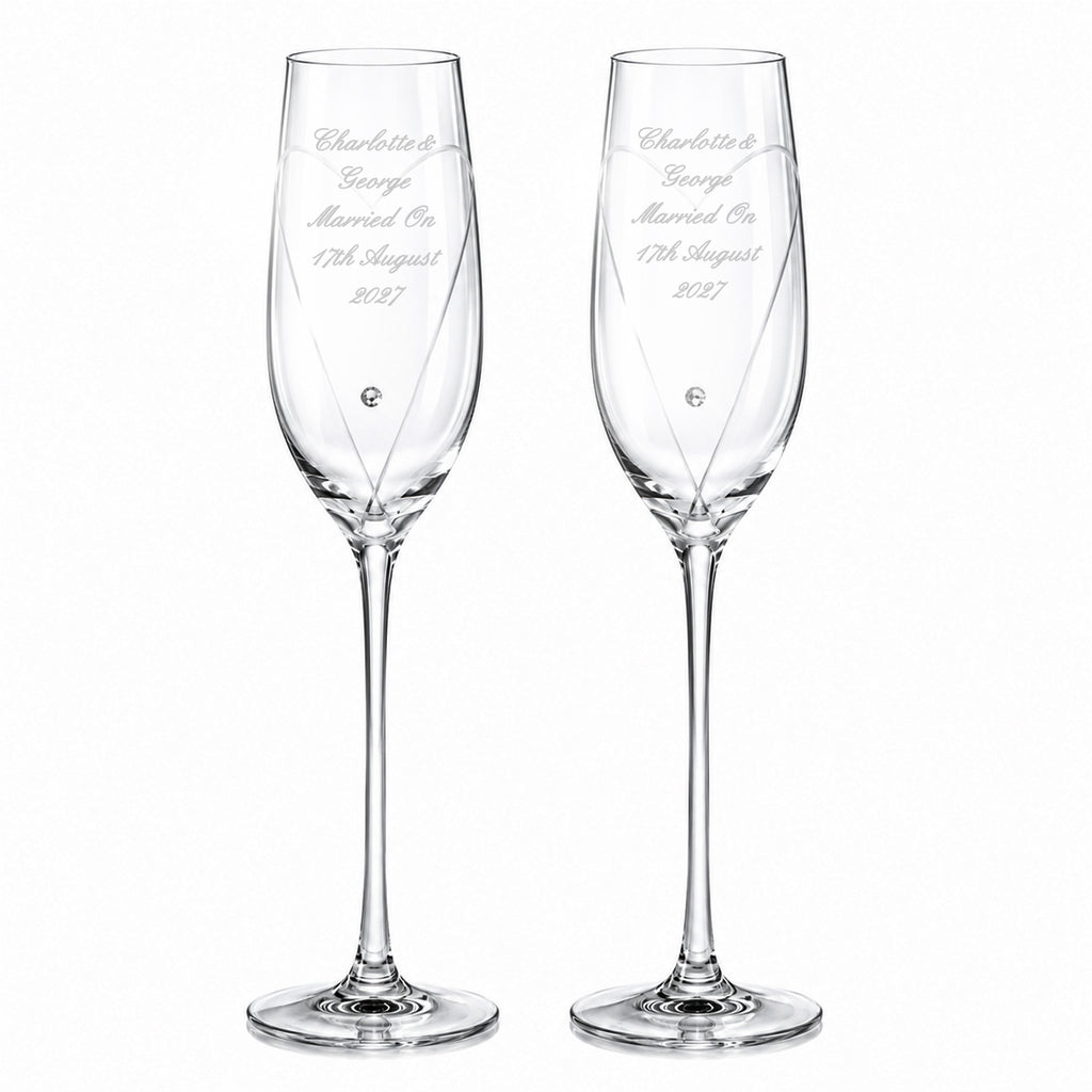 Personalised Hand Cut Heart Pair of Flutes with Gift Box