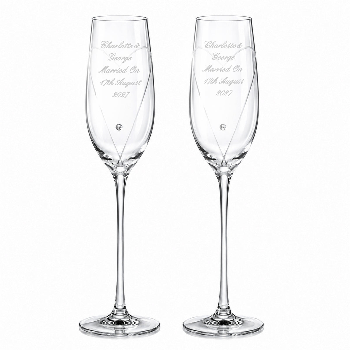 Personalised Hand Cut Heart Pair of Flutes with Gift Box