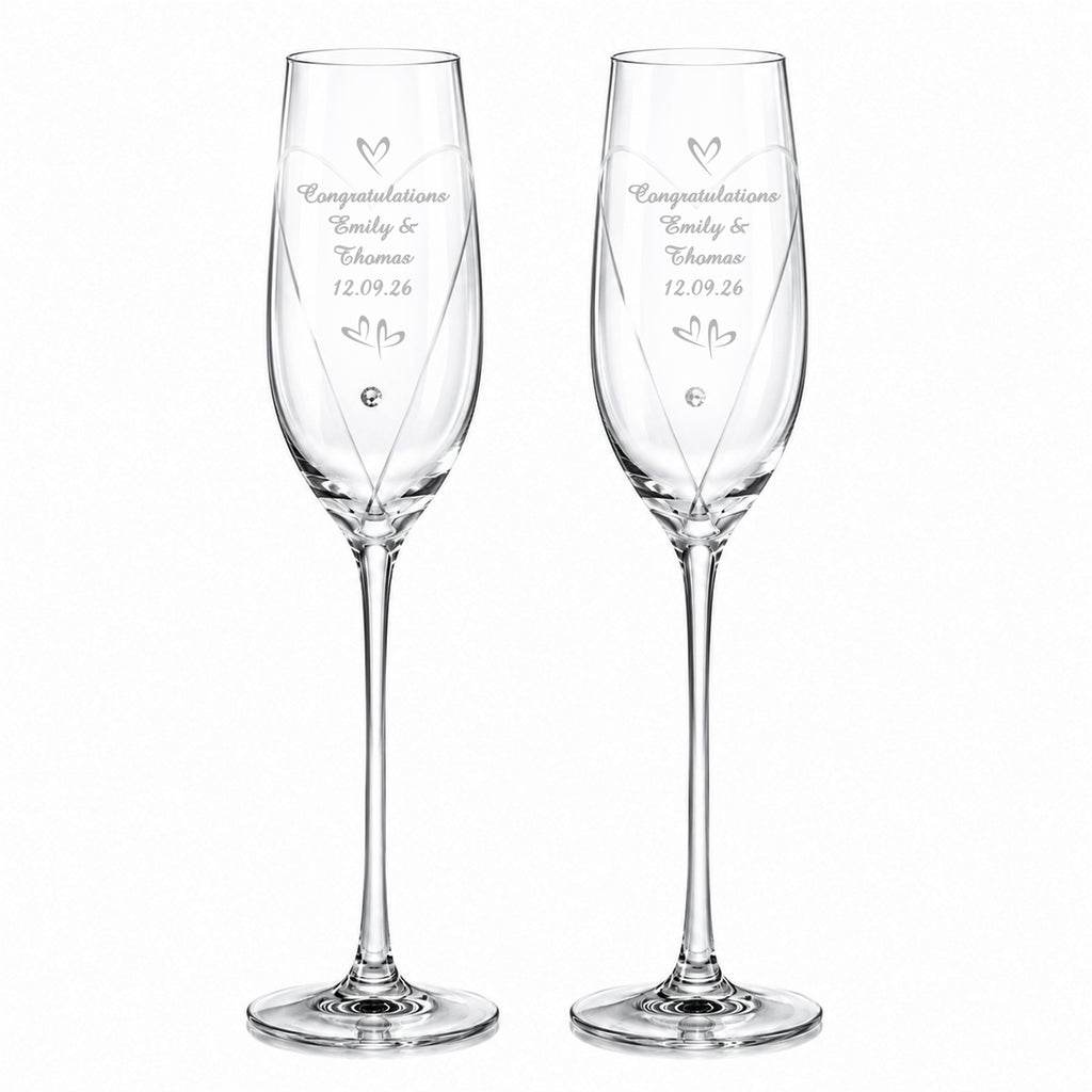 Personalised Hand Cut Little Hearts Pair of Flutes with Gift Box