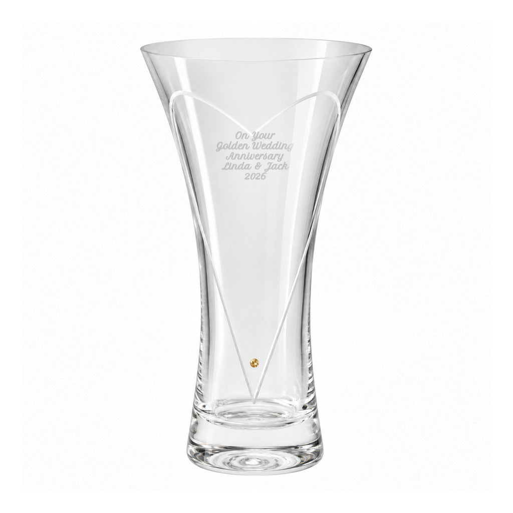 Personalised Large Hand Cut Gold Diamond Effect Heart Vase