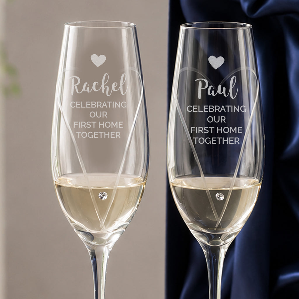 Personalised Hand Cut Heart Celebration Pair of Flutes with Gift Box