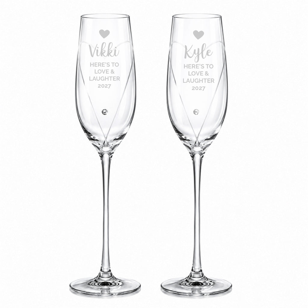 Personalised Hand Cut Heart Celebration Pair of Flutes with Gift Box