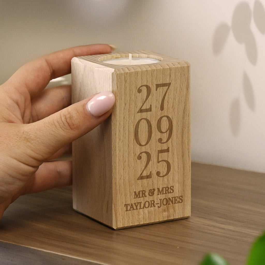 Personalised Anniversary Date Wooden Tealight Holder