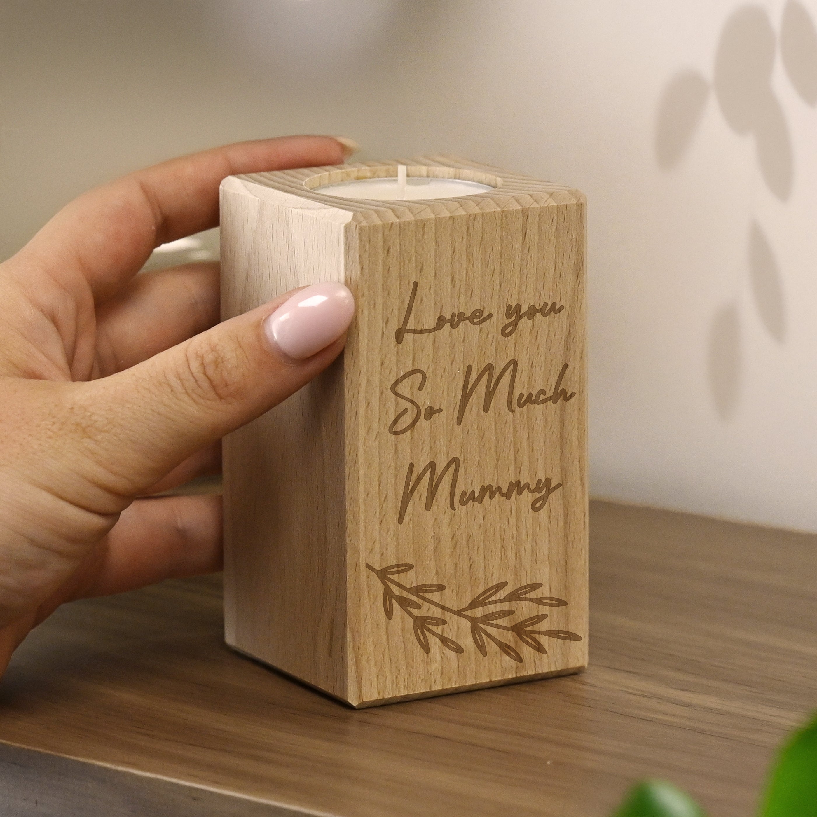 Personalised Botanical Wooden Tealight Holder