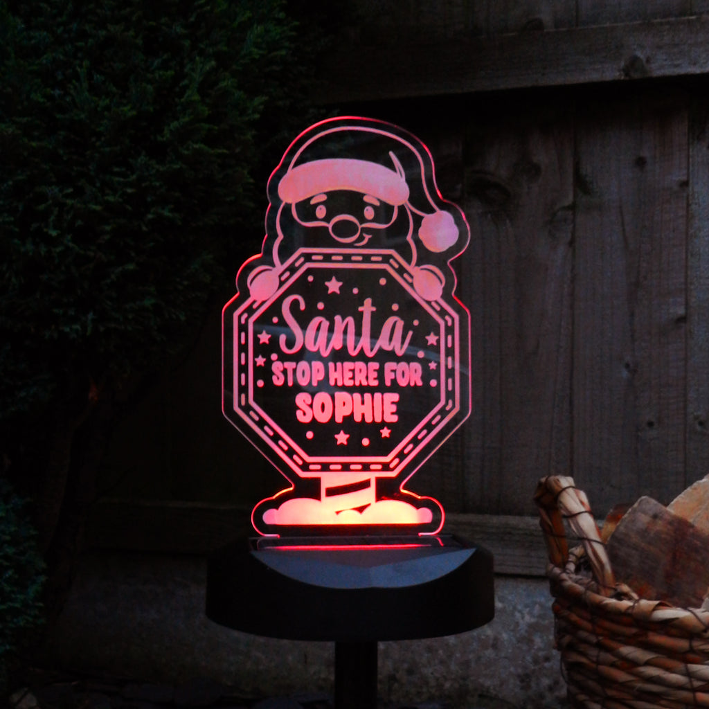 Personalised Santa Stop Here Sign Outdoor Solar Light