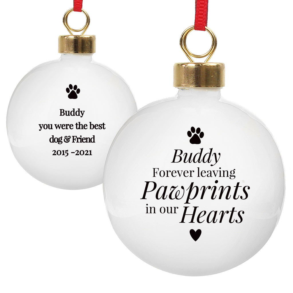 Personalised Pawprints Memorial Bauble