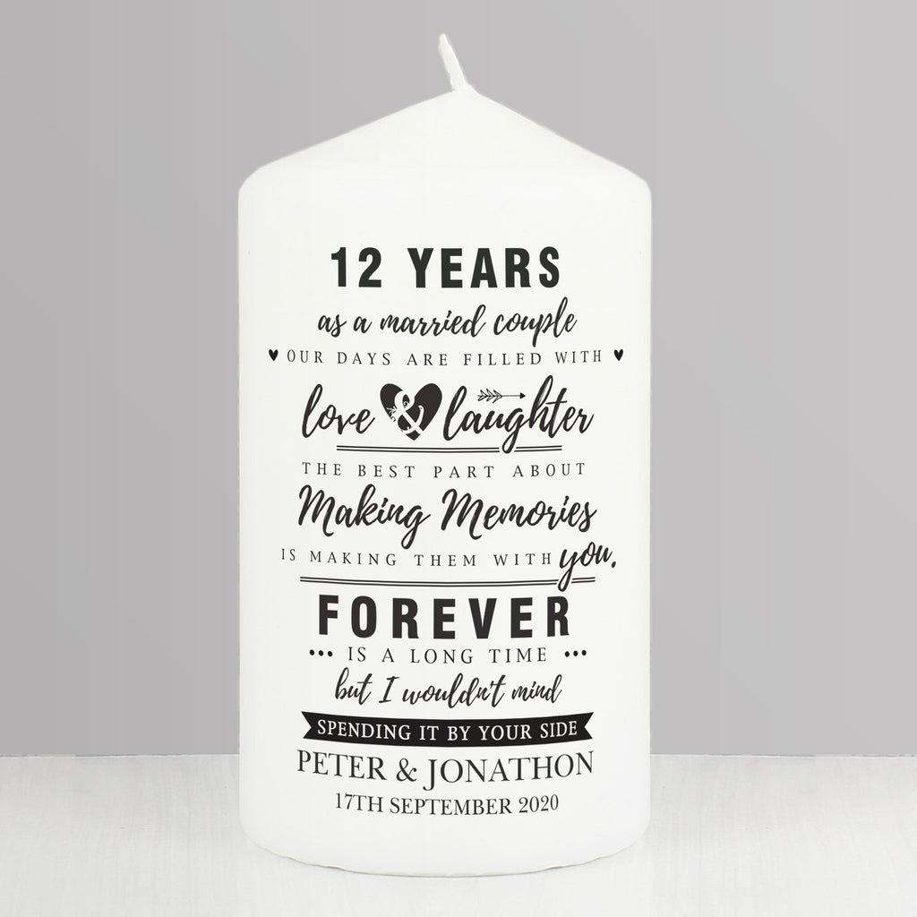 Personalised Typography Anniversary Pillar Candle
