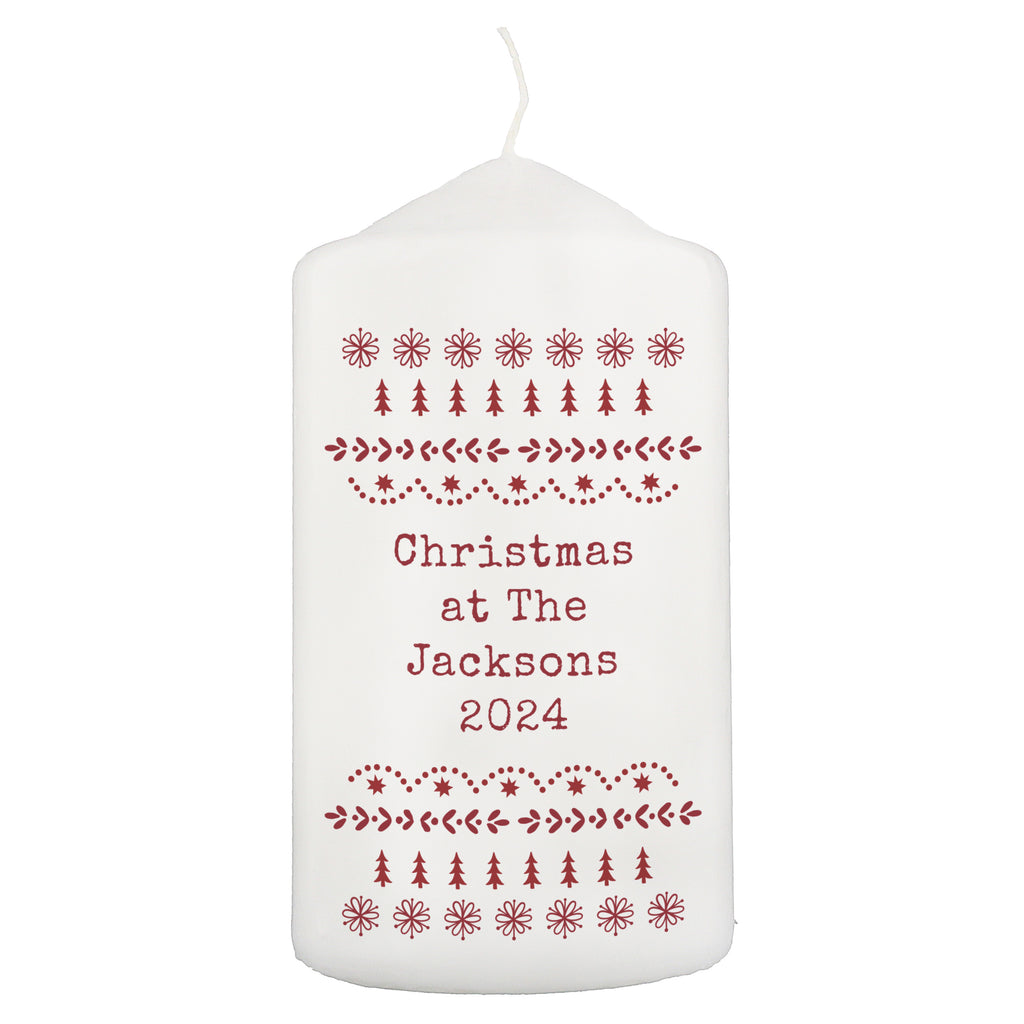 Personalised Christmas Fair Isle Pillar Candle