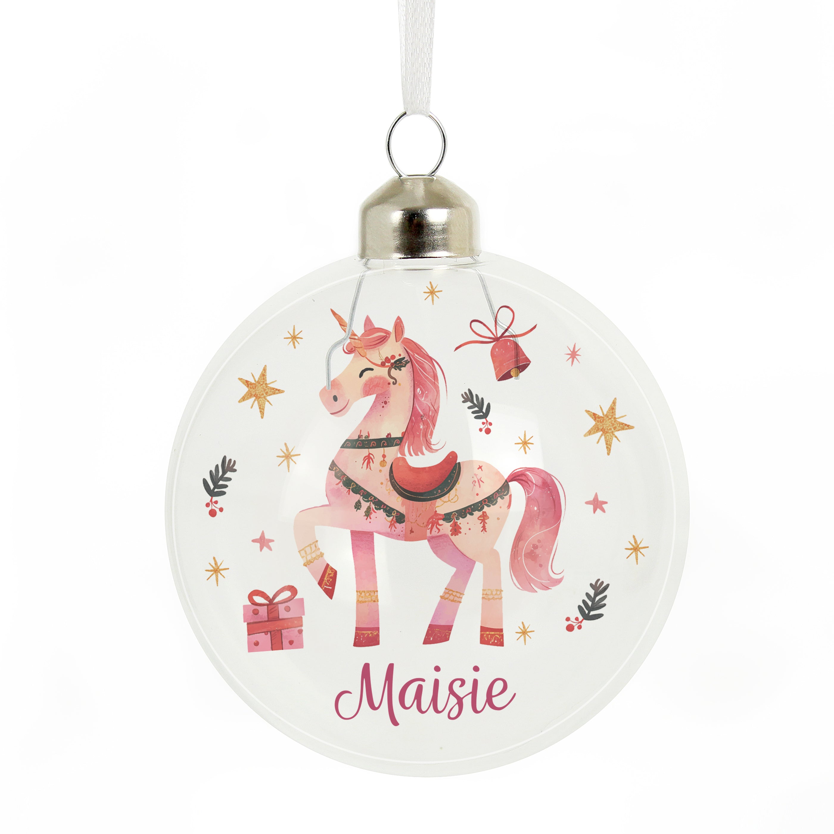 Personalised Unicorn Christmas Glass Bauble