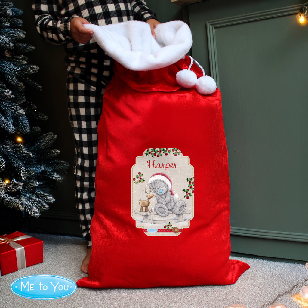 Personalised Me to You Reindeer Luxury Pom Pom Red Sack