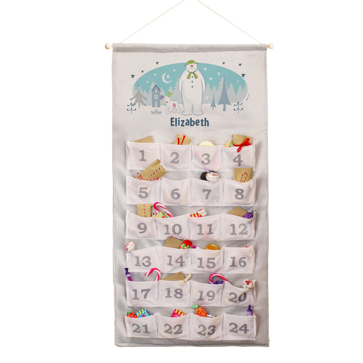 Personalised The Snowman and the Snowdog Advent Calendar In Silver Grey