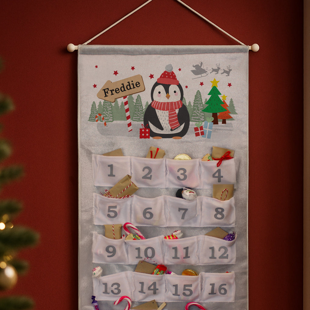 Personalised Christmas Penguin Advent Calendar In Silver Grey