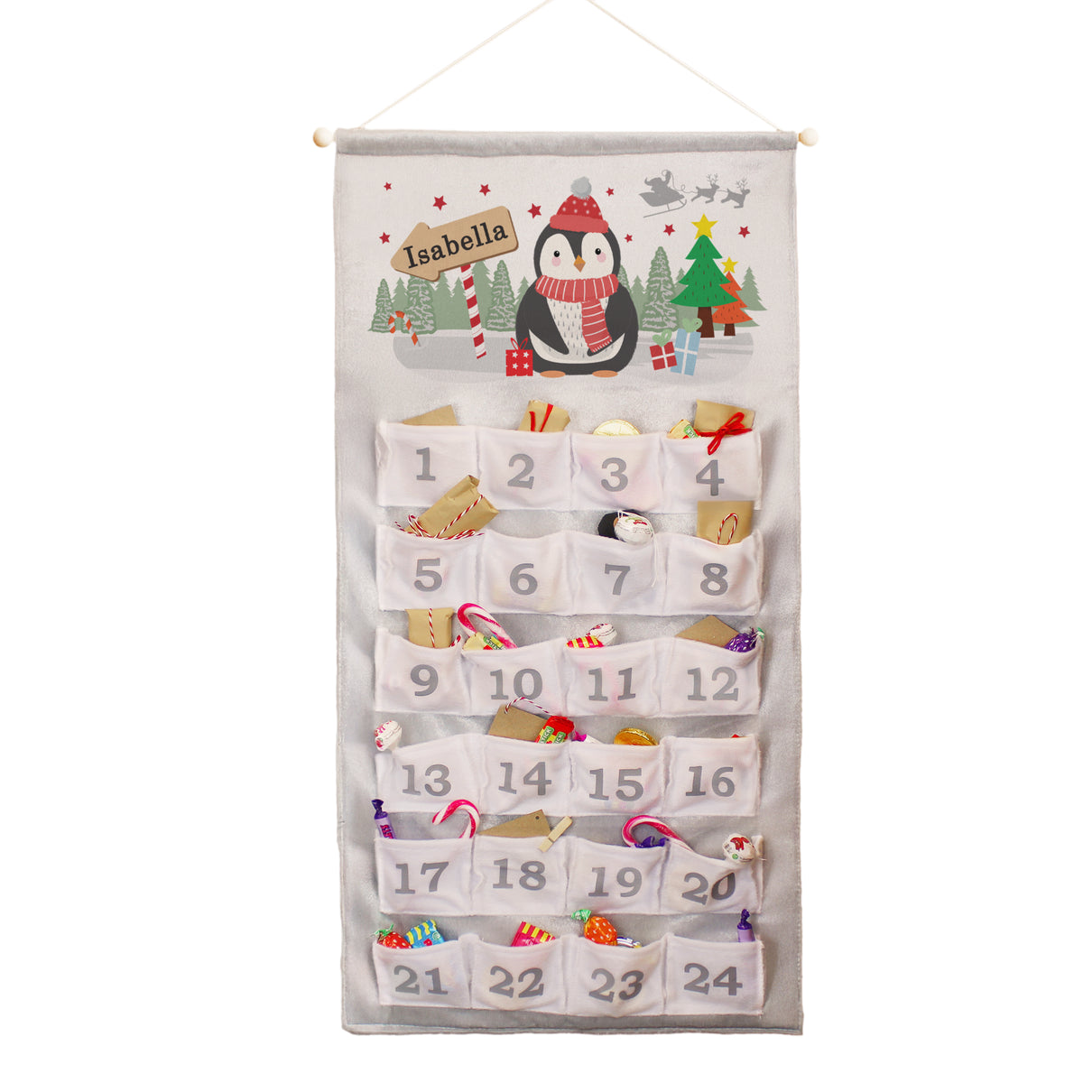 Personalised Christmas Penguin Advent Calendar In Silver Grey