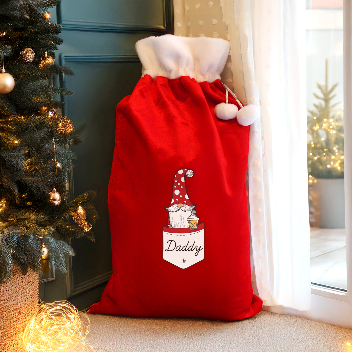 Personalised Gonk Family Red Christmas Sack - Male