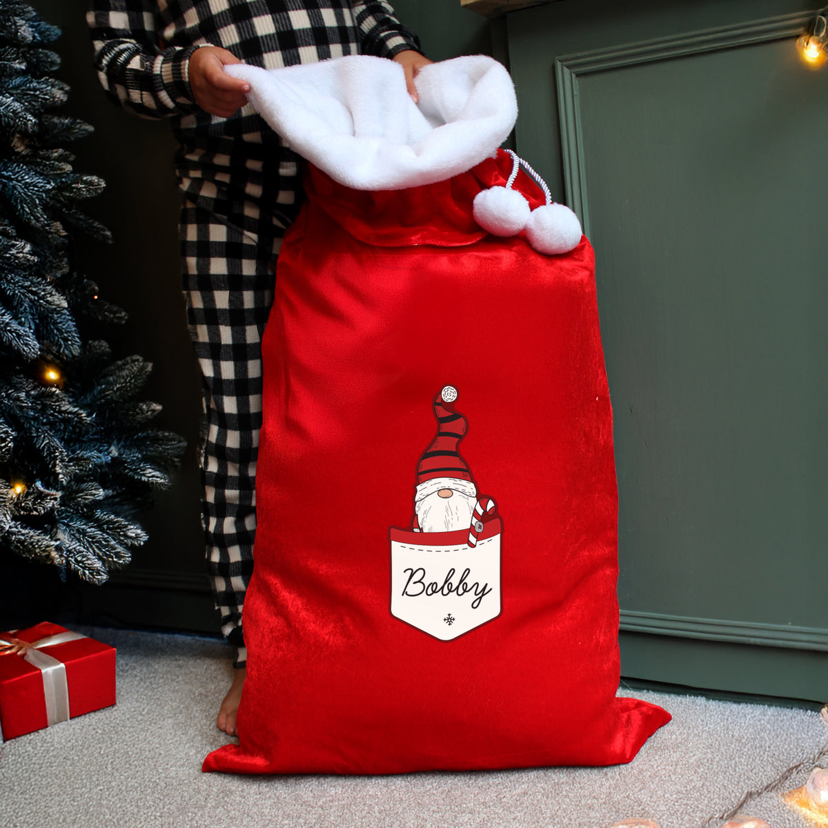 Personalised Gonk Family Red Christmas Sack - Boy