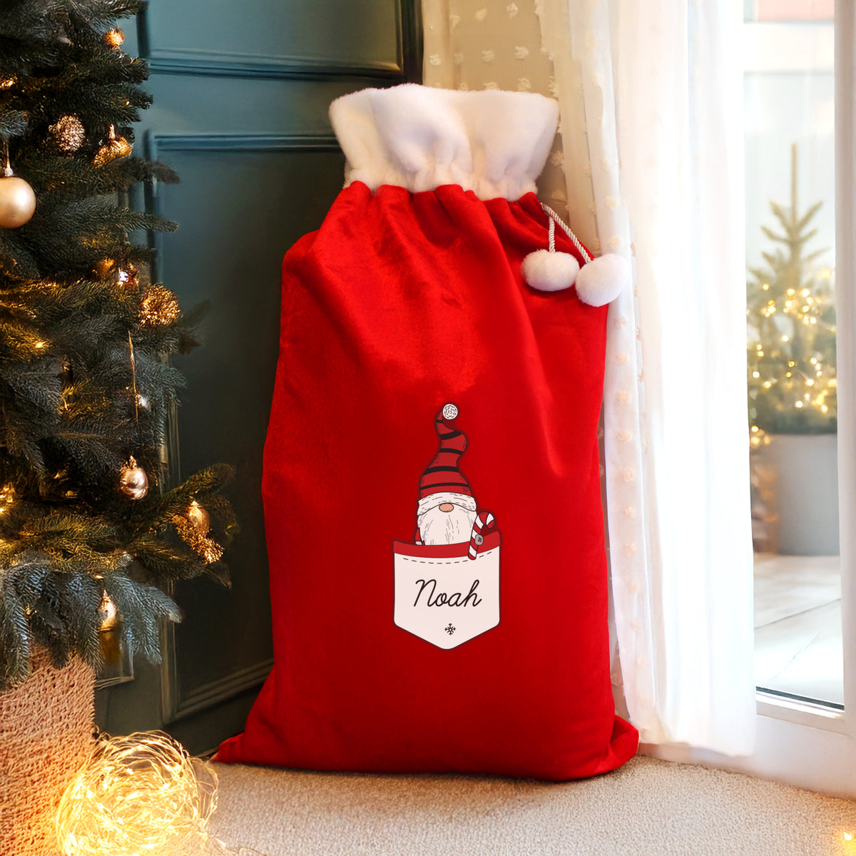 Personalised Gonk Family Red Christmas Sack - Boy