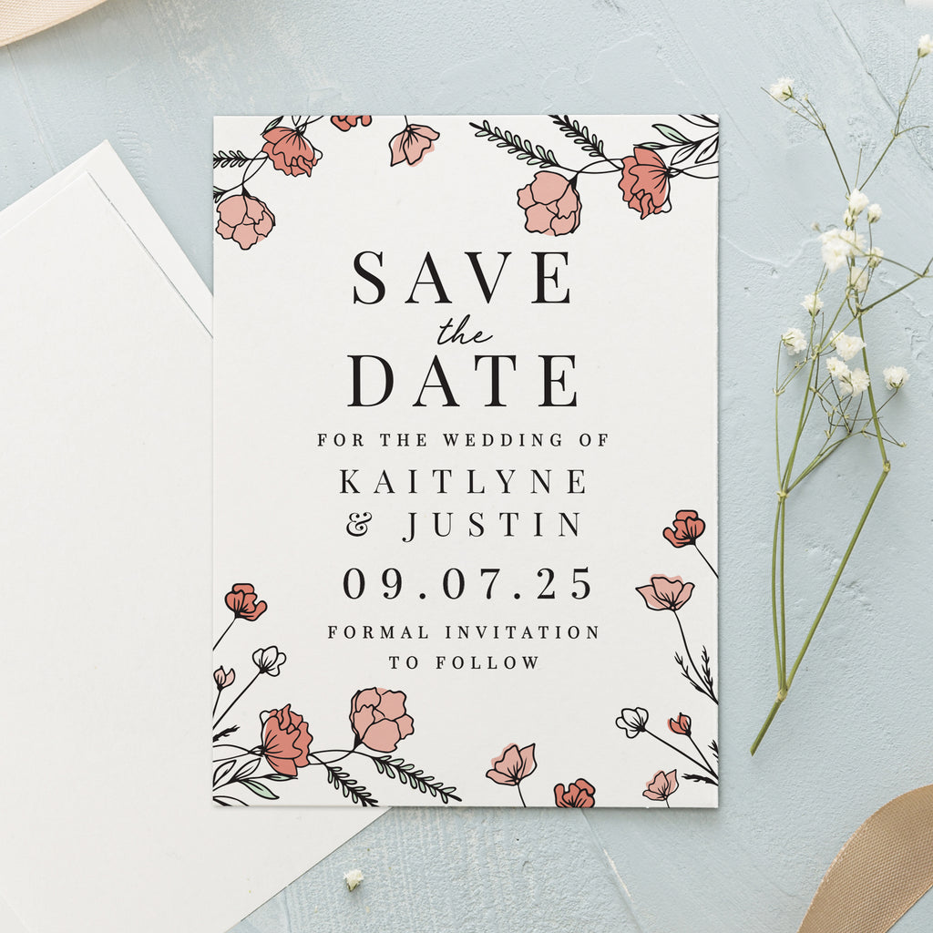 Personalised Pink Floral Set of 36 Wedding Save the Dates