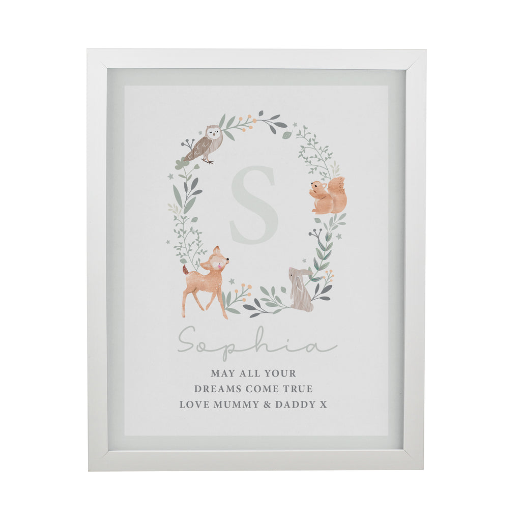 Personalised Woodland Initial White Poster Frame