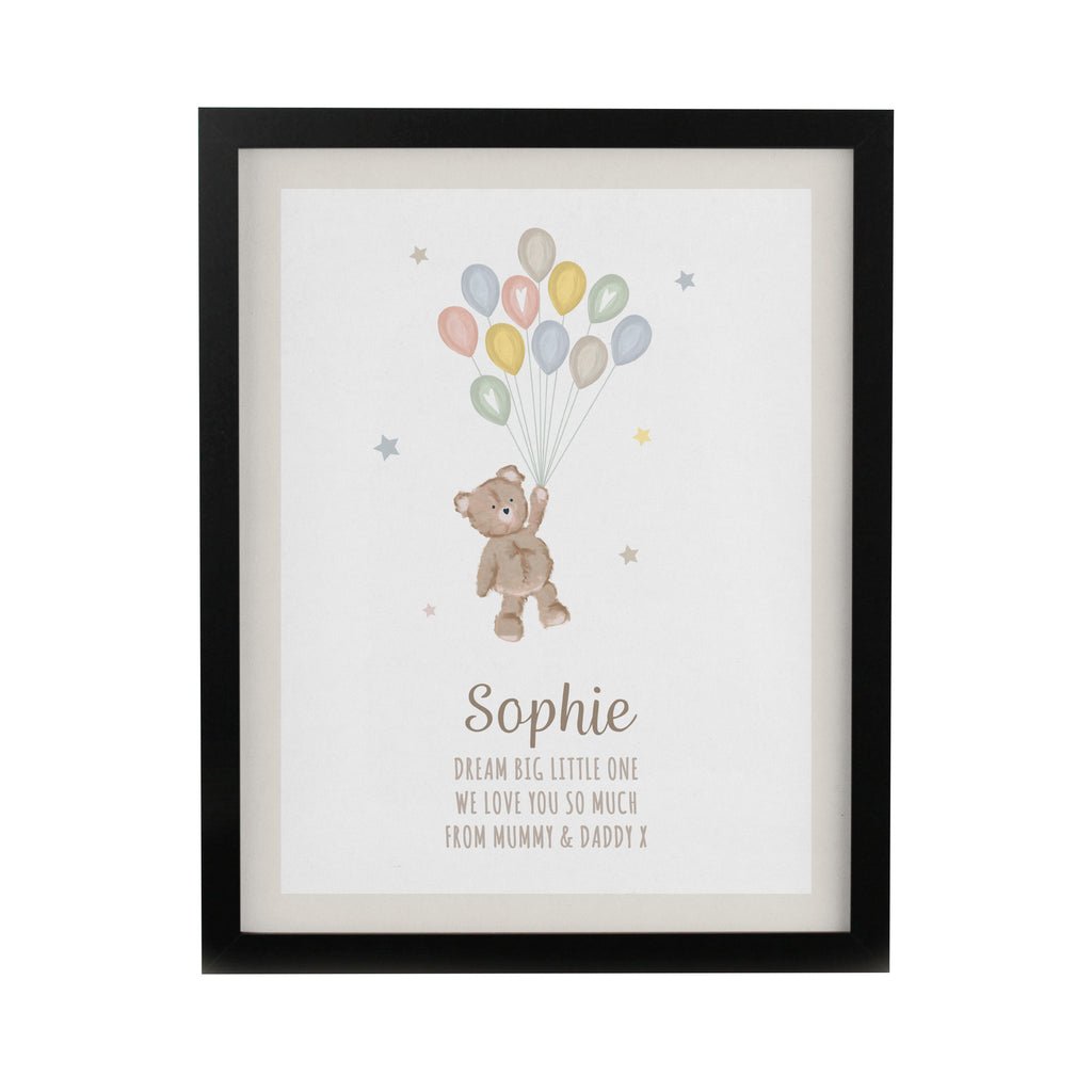 Personalised Teddy Balloon Black Poster Frame