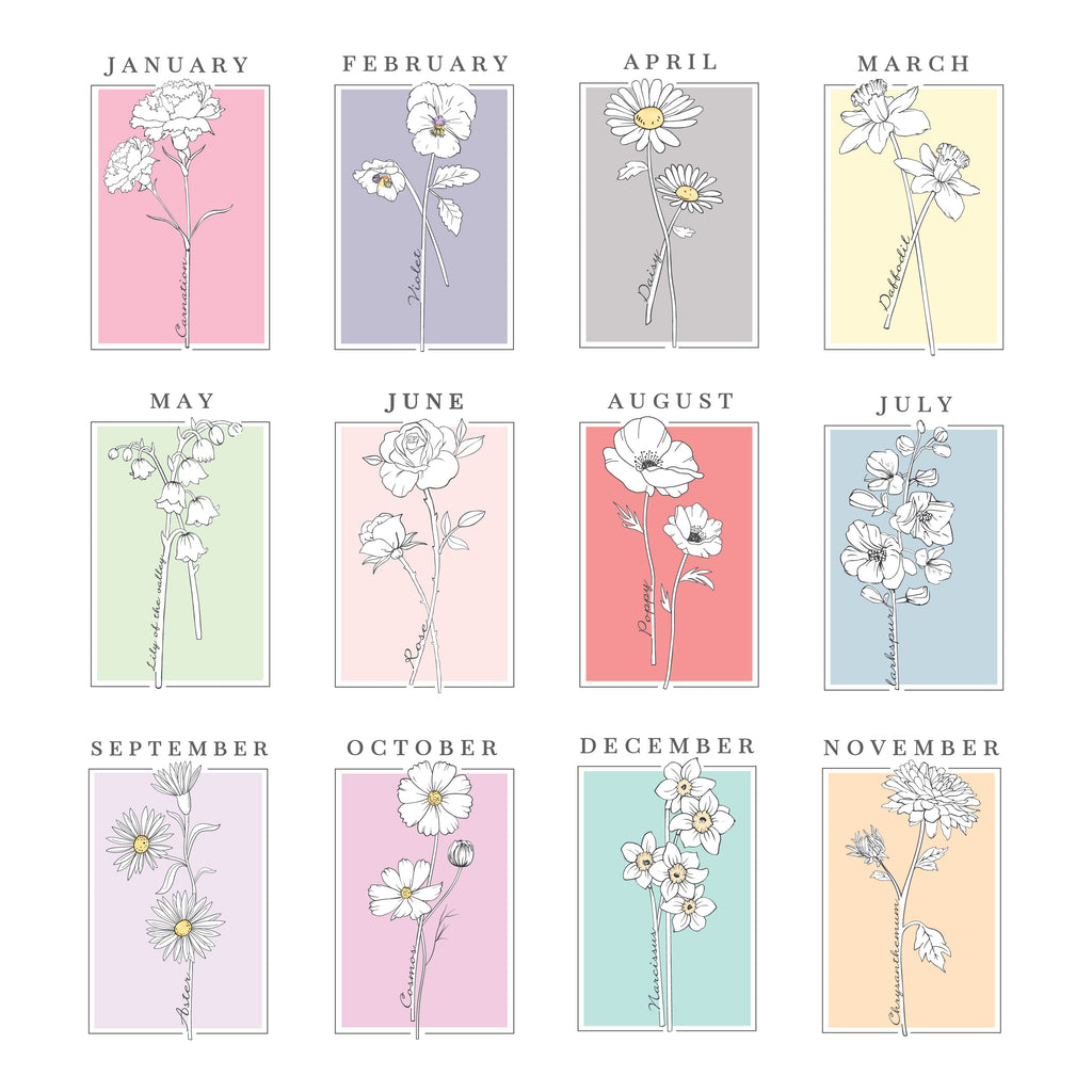 Personalised Birth Flower Black Poster Frame