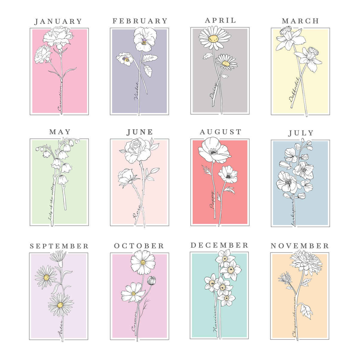 Personalised Birth Flower White Poster Frame