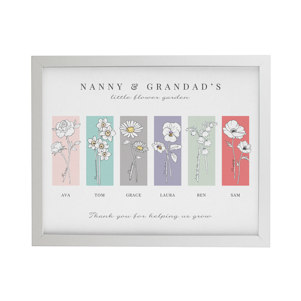 Personalised Birth Flower Family of 6 White Framed Print