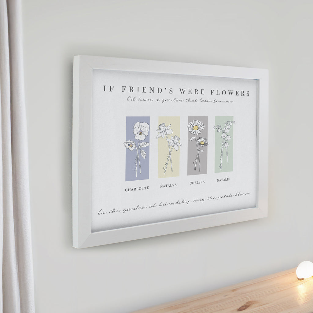 Personalised Birth Flower Family of 4 White Framed Print