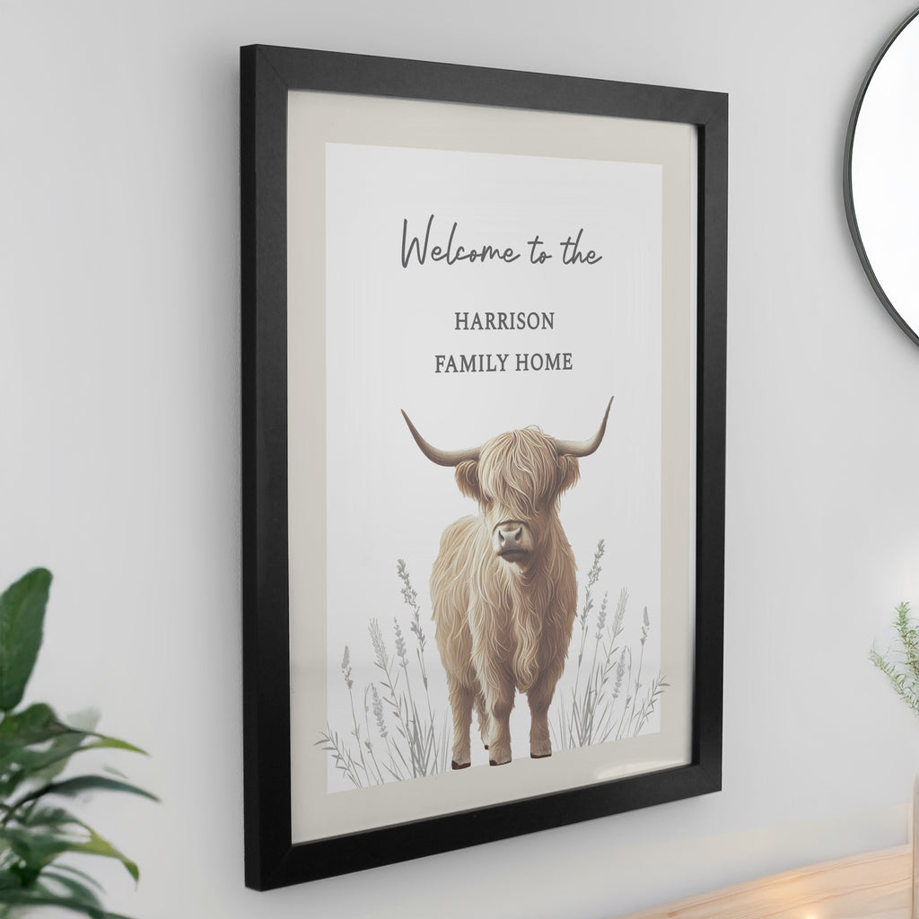 Personalised Highland Cow Black Poster Frame