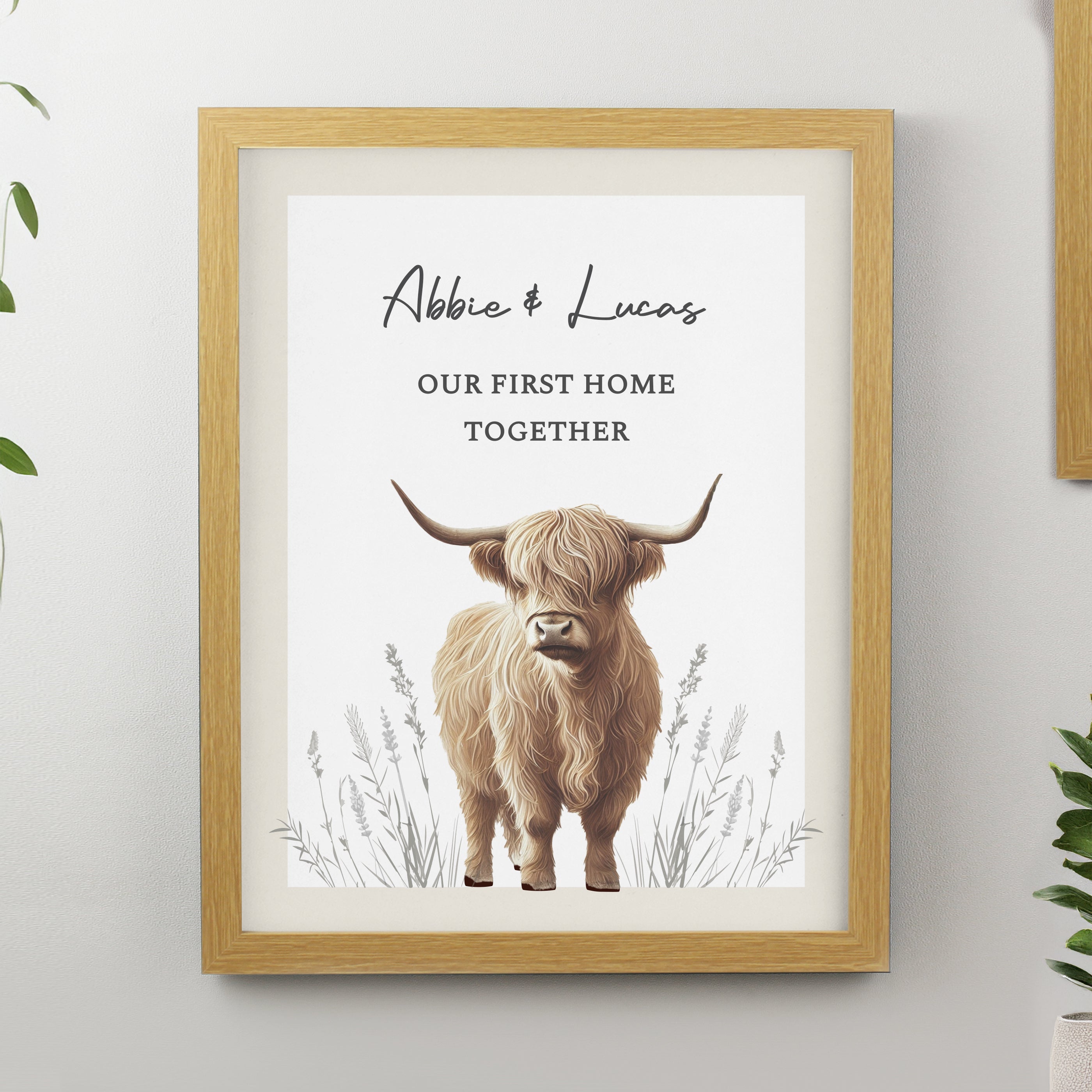 Personalised Highland Cow Oak Poster Frame