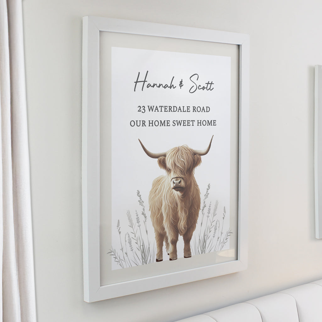 Personalised Highland Cow White Poster Frame
