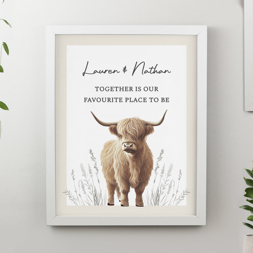 Personalised Highland Cow White Poster Frame