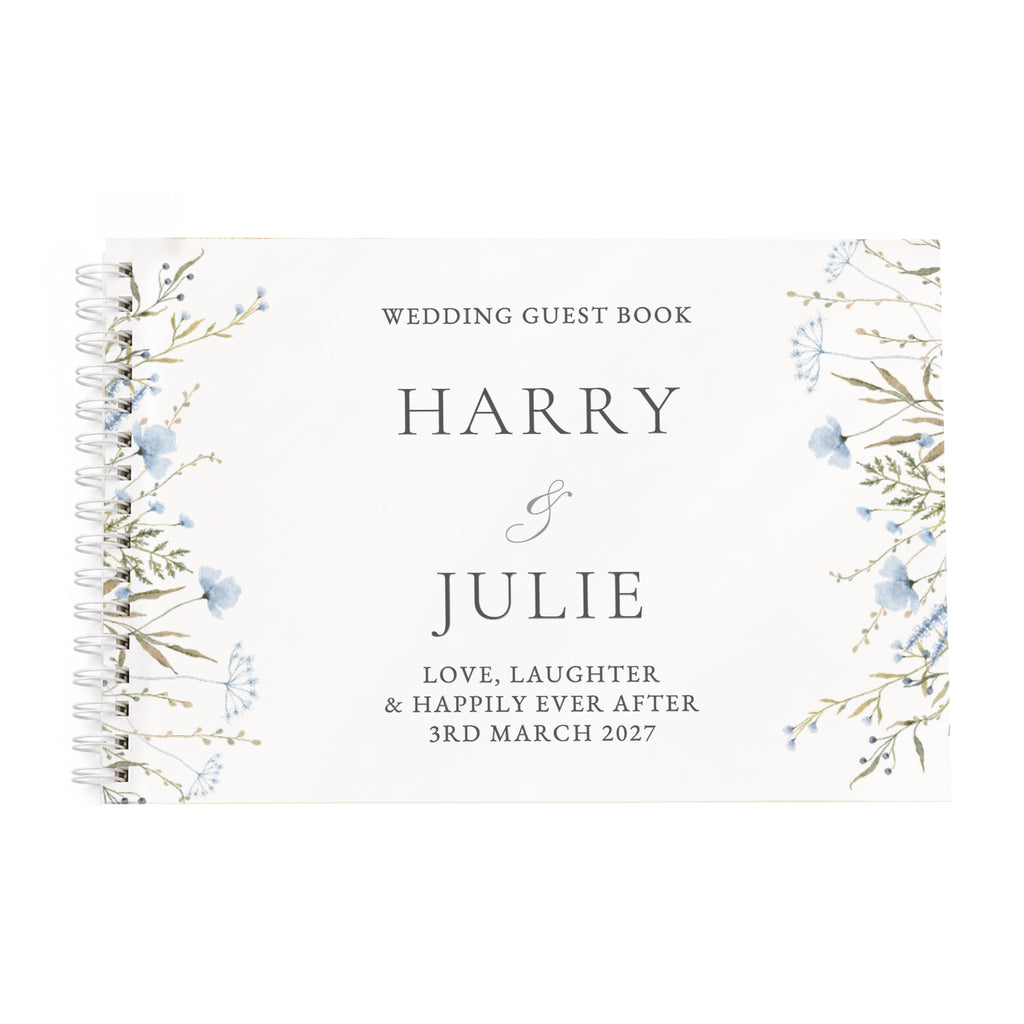 Personalised Blue Wild Flowers Wedding Guest Book