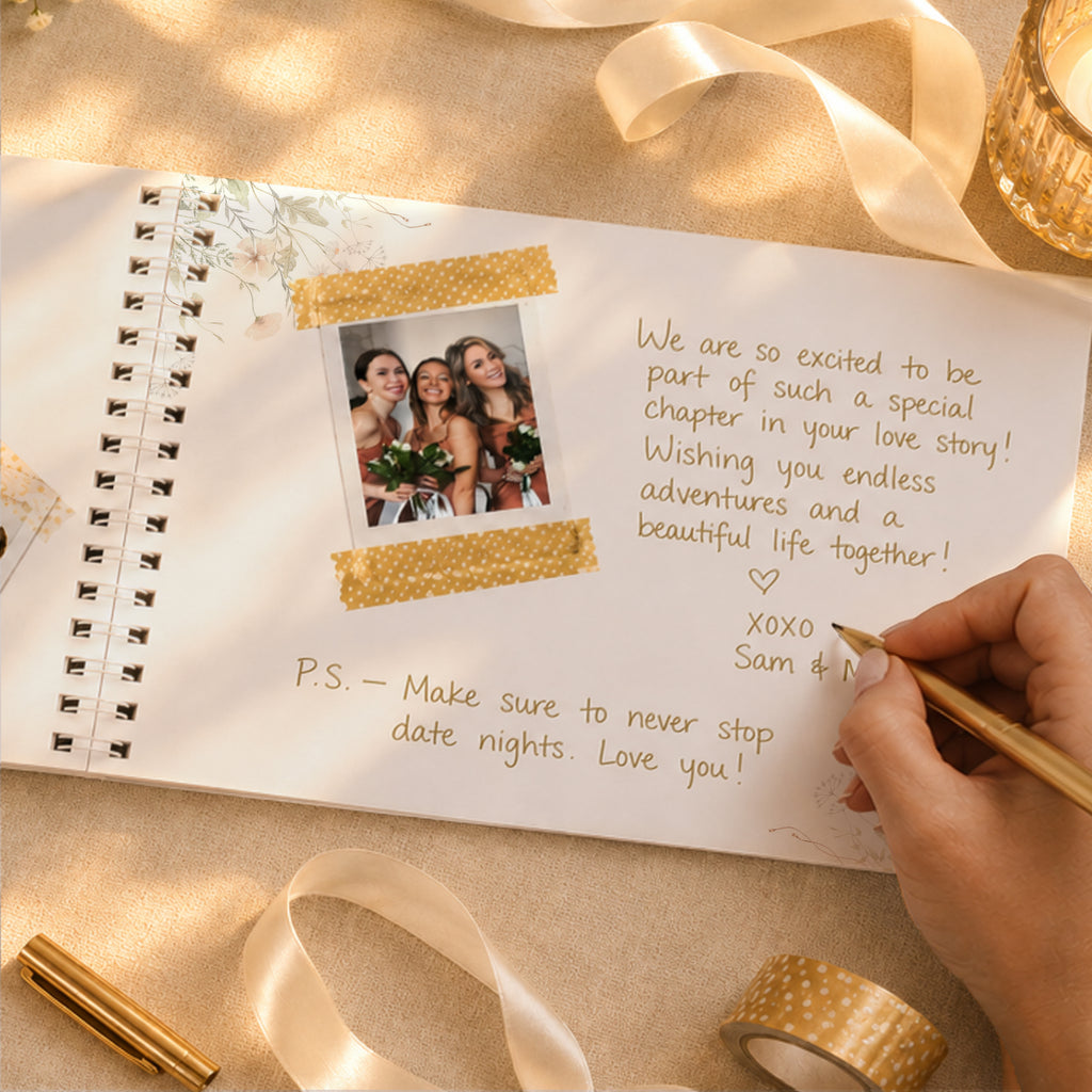 Personalised Peach Wild Flowers Wedding Guest Book