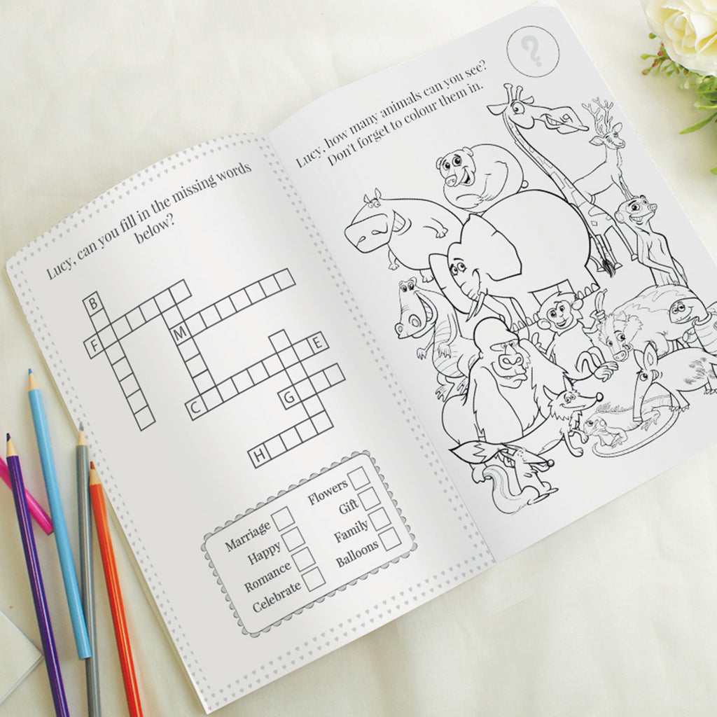 Personalised Pink A4 Wedding Activity & Colouring Book