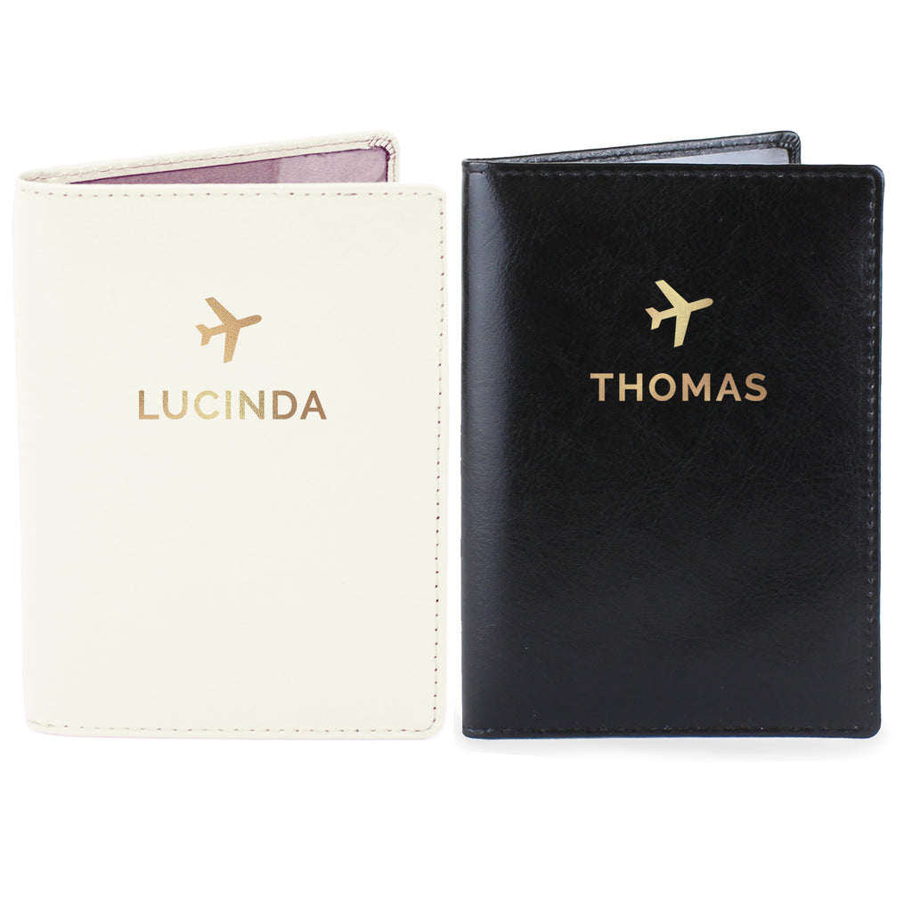Personalised Gold Name Leather Passport Holders Set
