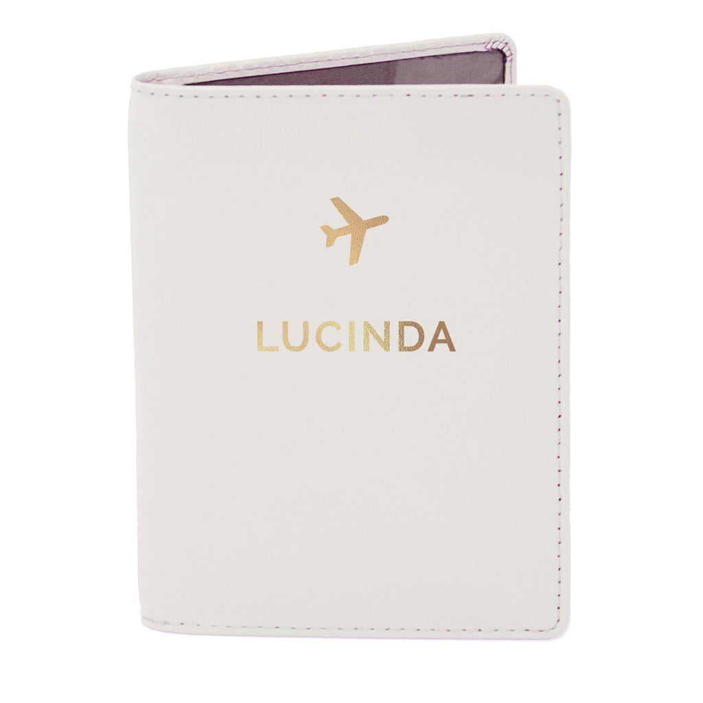 Personalised Gold Name Cream Leather Passport Holder