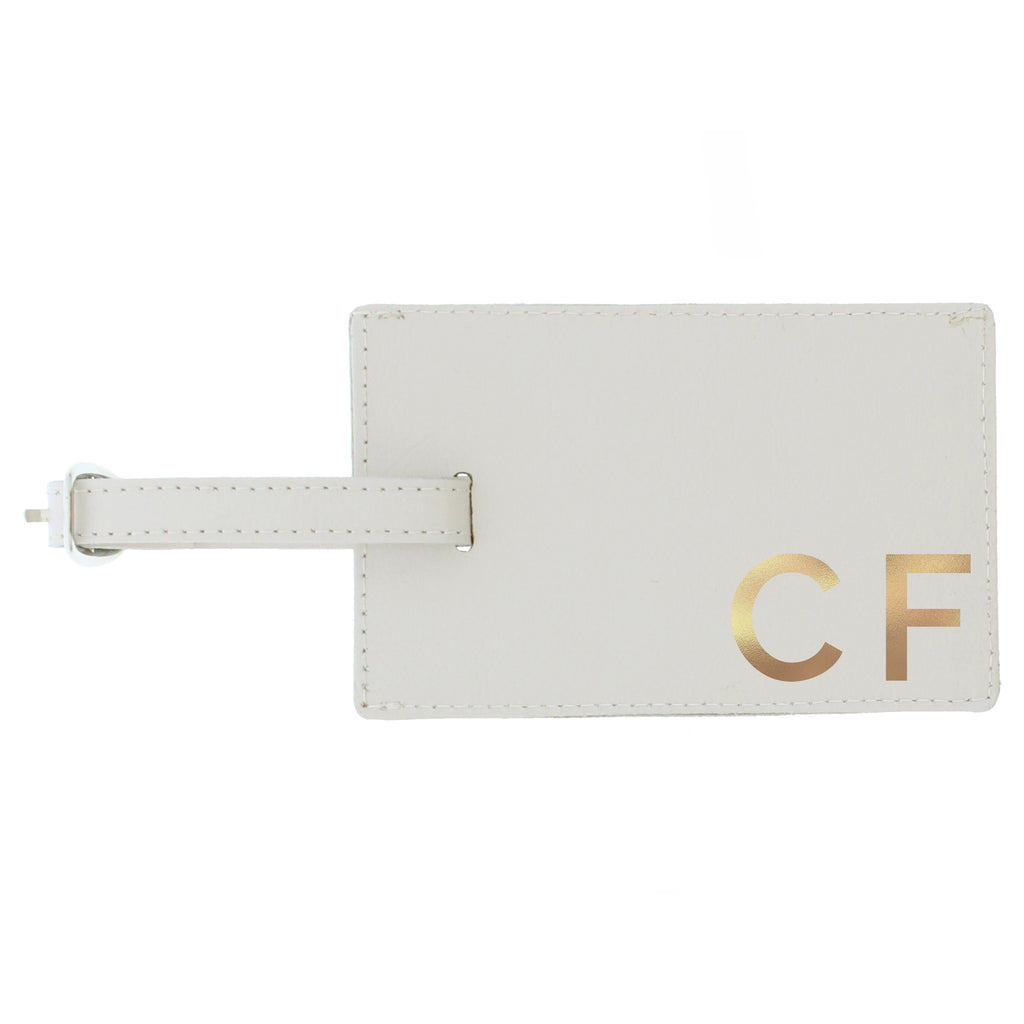 Personalised Gold Initials Cream Leather Luggage Tag