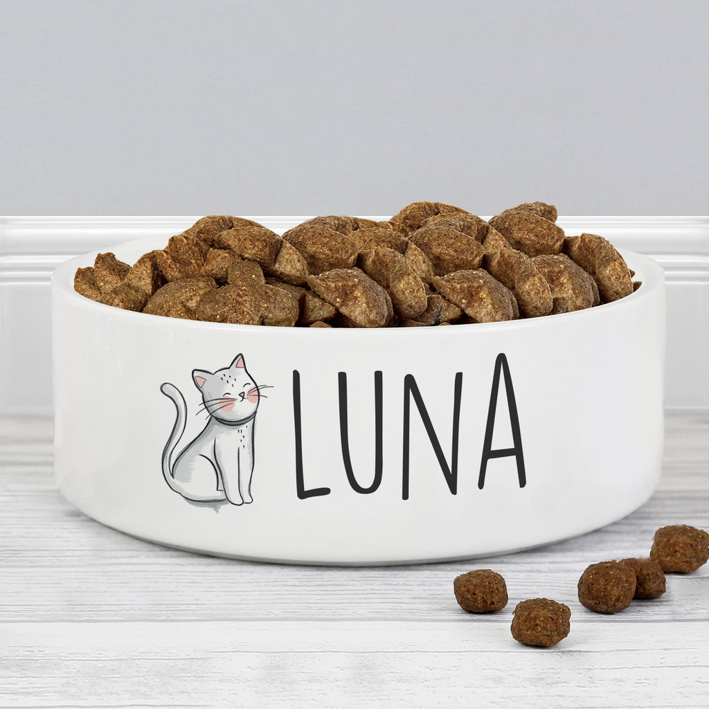 Personalised Scribble Cat 15cm Medium Pet Bowl